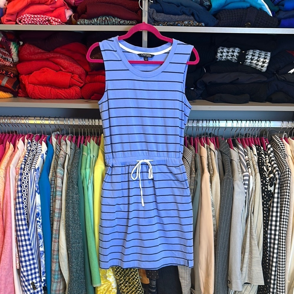 Chadwicks of Boston cornflower blue/navy striped t shirt dress size S